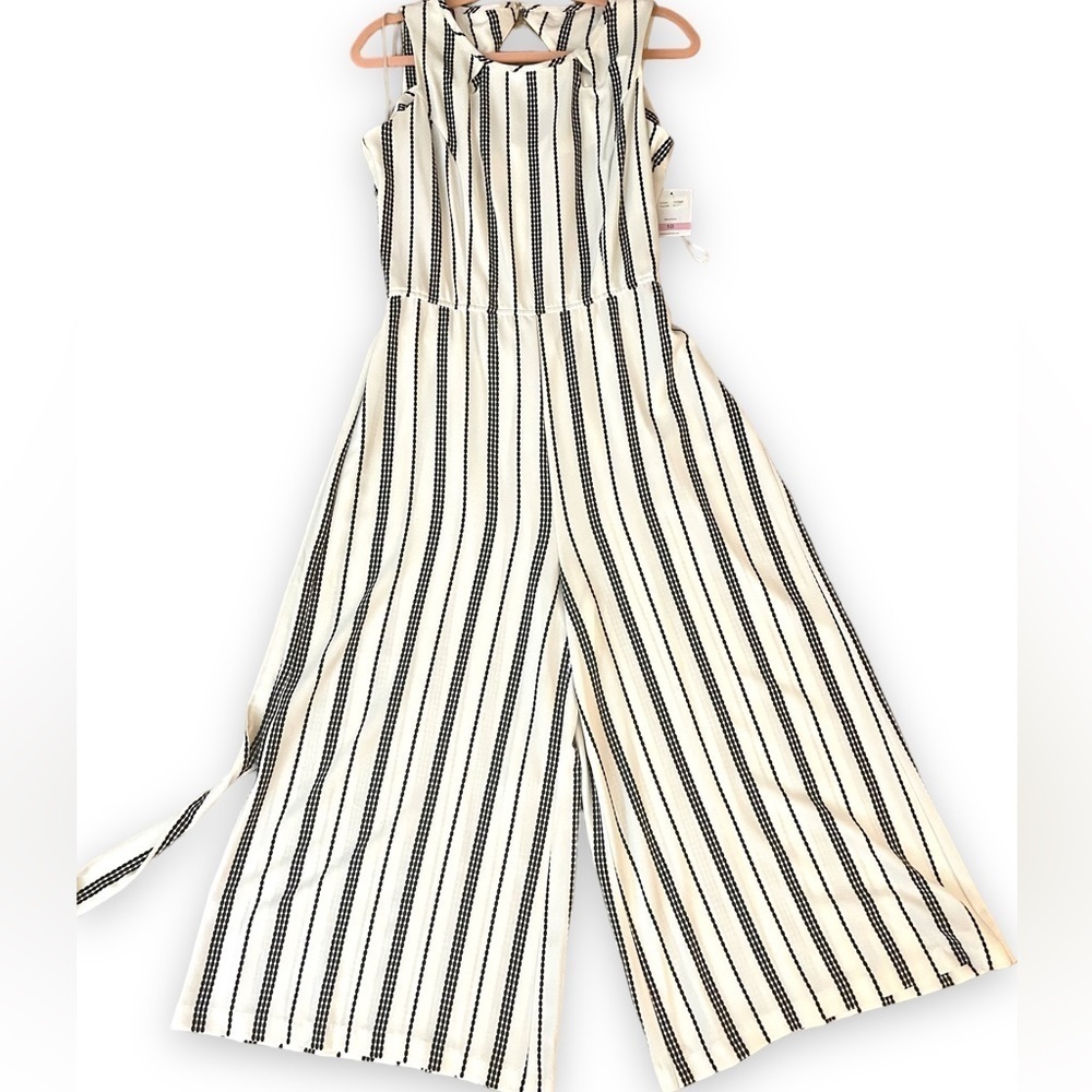Danny & Nicole White Black Striped Wide Leg Cutout Back Jumpsuit NWT Size 10 - Picture 4 of 7